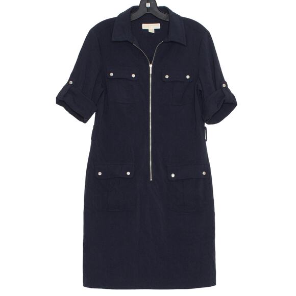 MICHAEL Michael Kors Dress Utility Minimalist Preppy Mod Zip Navy Blue Medium - Picture 1 of 5